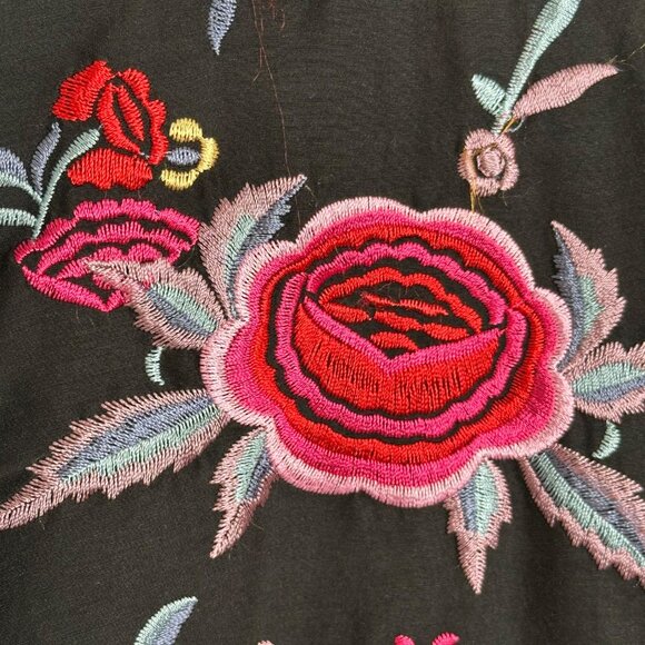 Zara Floral Embroidered Button Down Black Cotton Silk Blend Size XS Oversized - Picture 5 of 11